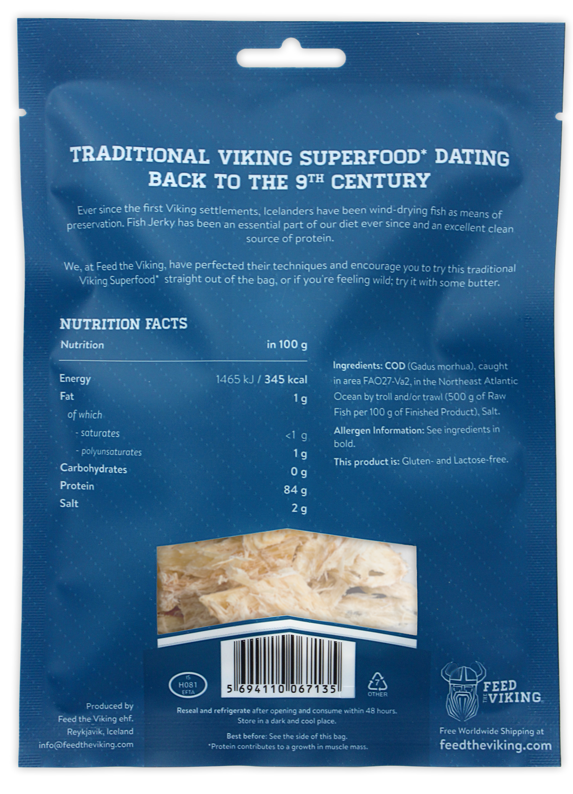 Icelandic Fish Jerky in Resealable Packaging – High Protein Snack
