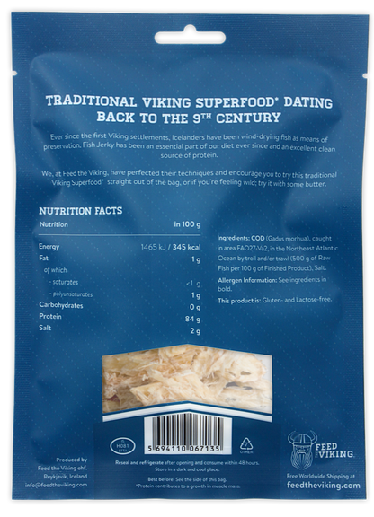 Icelandic Fish Jerky in Resealable Packaging – High Protein Snack