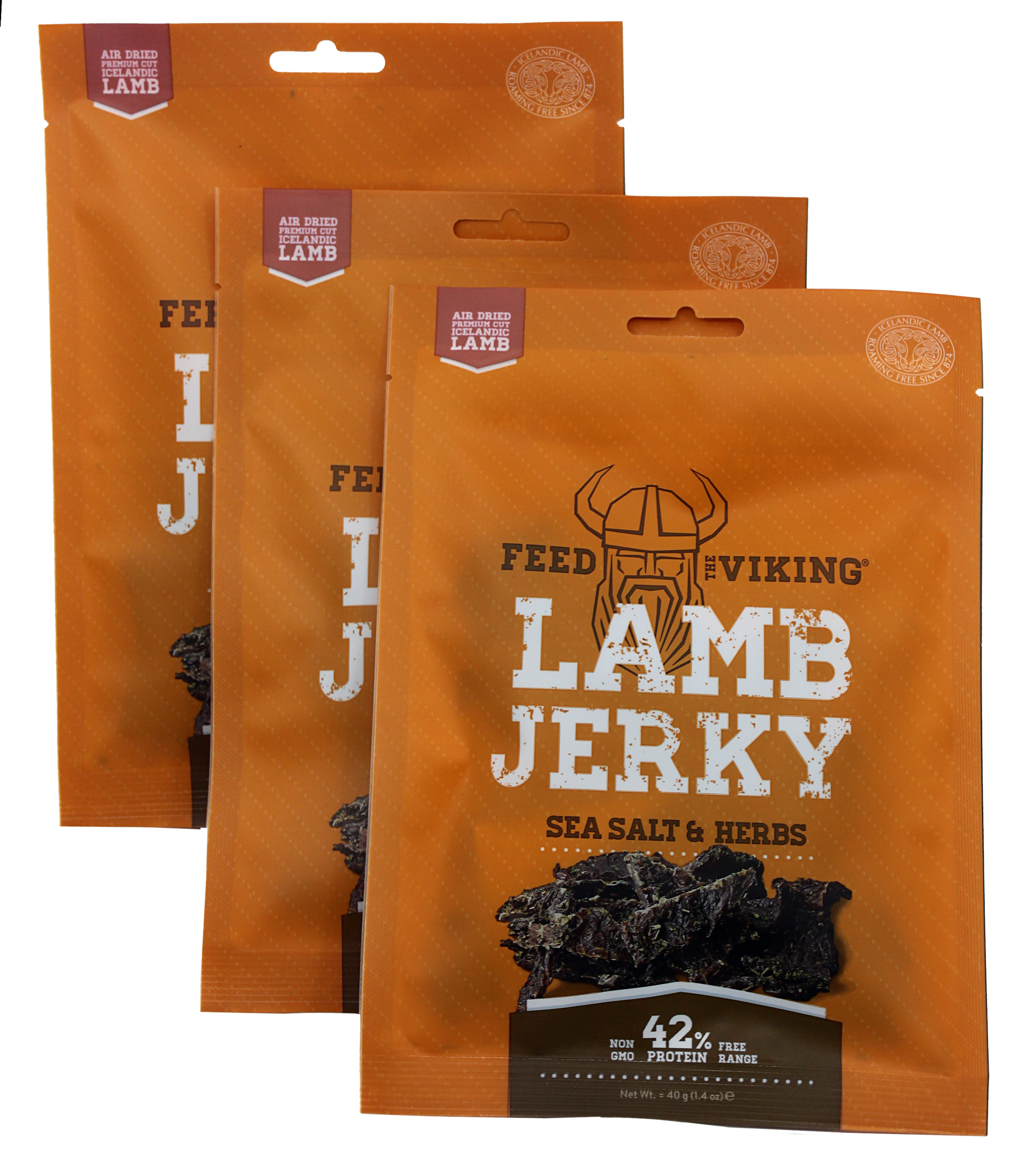 Premium grass‑fed lamb jerky in resealable packaging, made with simple ingredients and air‑dried for a high‑protein, clean-label snack.

